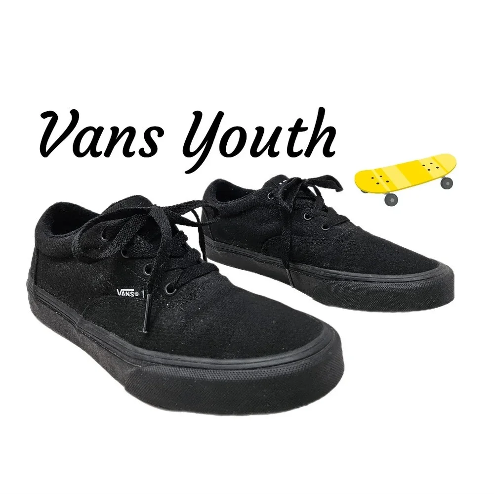 Vans Youth Sneakers Sz 5 Black Canvas Upper Skater School Walk